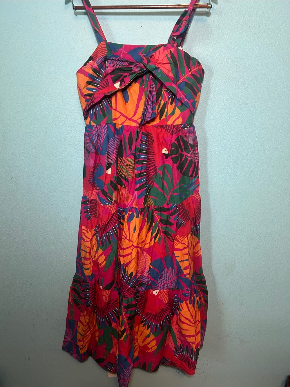 FARM Rio Vibrant Tropical Print Dress in Pink, Green & Blue